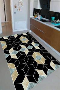 3D Mavi Siyah Küpler Dijital Baskılı Halı - 1