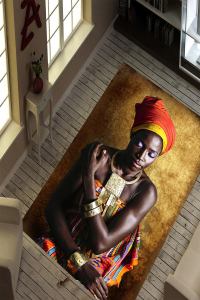 Afrika Kolyeli Desenli Dijital Baskılı Halı - Thumbnail