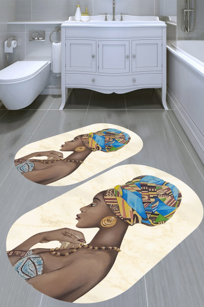 Afrika Tasarımlı 2'li Banyo Paspası (50x60 cm - 60x100 cm) - resmiro