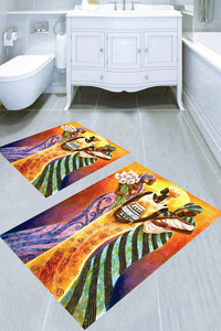 Afrika Yerlileri Desenli 2li Banyo Paspası (50x60 cm - 60x100 cm) - Thumbnail