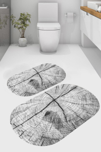 Ağaç Kütük Desenli 2'li Banyo Paspası (50x60 cm - 60x100 cm) - Thumbnail
