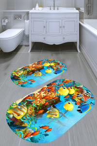 Akvaryum Desenli 2'li Banyo Paspası (50x60 cm - 60x100 cm) - 4