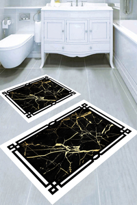 Altın Detay Çerçeve Desenli 2li Banyo Paspası (50x60 cm - 60x100 cm) - Thumbnail