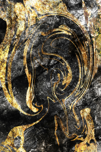 Altın Eskitme Desenli Dijital Baskılı Halı - Thumbnail