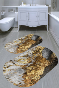 Altın İşleme Desenli 2'li Banyo Paspası (50x60 cm - 60x100 cm) - 5