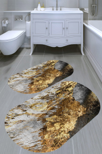 Altın İşleme Desenli 2'li Banyo Paspası (50x60 cm - 60x100 cm) - 1