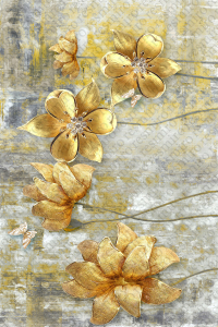 Altın Tozu Çiçekler Dijital Baskılı Halı - Thumbnail