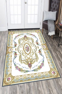 Altın Varaklı Çiçek Motifli Dijital Baskılı Halı - 1