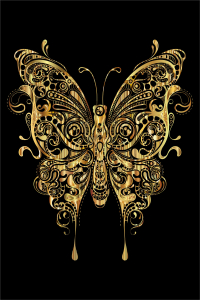 Altın Yaldızlı Kelebek Desenli Dijital Baskılı Halı - Thumbnail