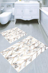 Altın Zikzak Detaylı Mermer Desen 2&prime;li Banyo Paspası (50x60 cm - 60x100 cm) - 1