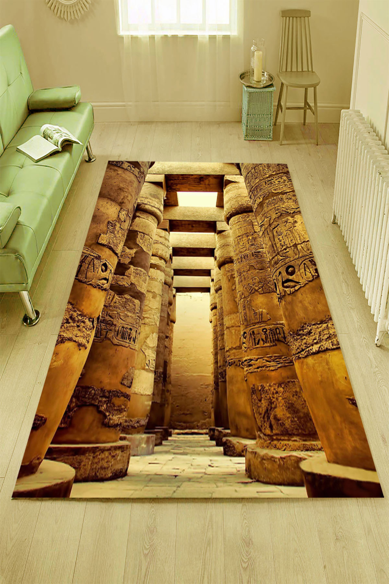 Antik Mısır Lahit Desenli Dijital Baskılı Halı Örtüsü HRC1489
