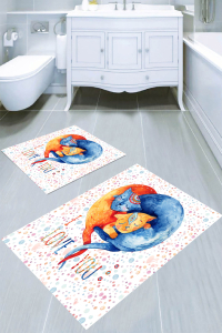 Aşık Kediler Desenli 2li Banyo Paspası (50x60 cm - 60x100 cm) - Thumbnail