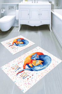 Aşık Kediler Desenli 2li Banyo Paspası (50x60 cm - 60x100 cm) - 4