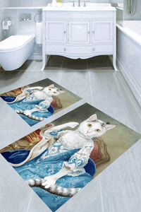 Asil Kedi Desenli 2li Banyo Paspası (50x60 cm - 60x100 cm) - Thumbnail