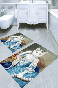 Asil Kedi Desenli 2li Banyo Paspası (50x60 cm - 60x100 cm) - 1
