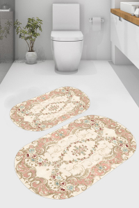 Asimetrik Çiçekli 2'li Banyo Paspası (50x60 cm - 60x100 cm) - 1