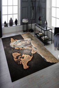 Aslan ve Harita Desenli Dijital Baskılı Halı - 1