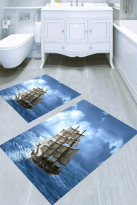 Ay Işığında Gemi Desenli 2li Banyo Paspası (50x60 cm - 60x100 cm) - 1
