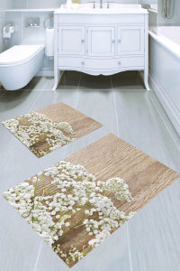 Bahar Çiçeği Desenli 2li Banyo Paspası (50x60 cm - 60x100 cm) - 3