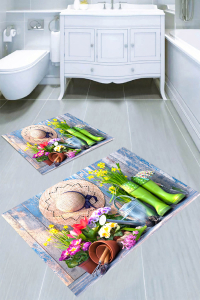 Bahçe Botanik Desenli 2li Banyo Paspası (50x60 cm - 60x100 cm) - 4
