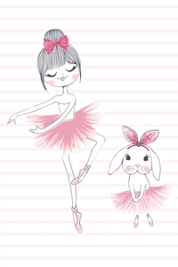 Balerin Tavşan ve Kız Desenli Dijital Baskılı Halı - Thumbnail