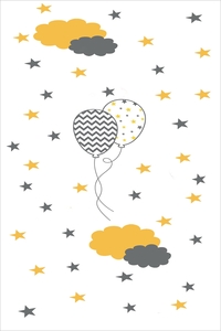 Balon ve Bulut Desenli Dijital Baskılı Halı - Thumbnail