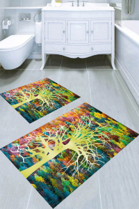 Baskı Ağaç Desenli 2li Banyo Paspası (50x60 cm - 60x100 cm) - 1
