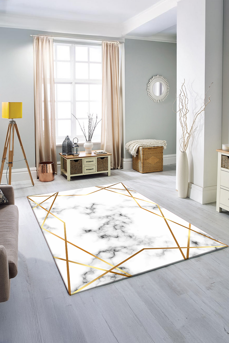 Dijital Baskılı Şerit Desenli Makinada Yıkanabilir Salon ve Yolluk Halısı