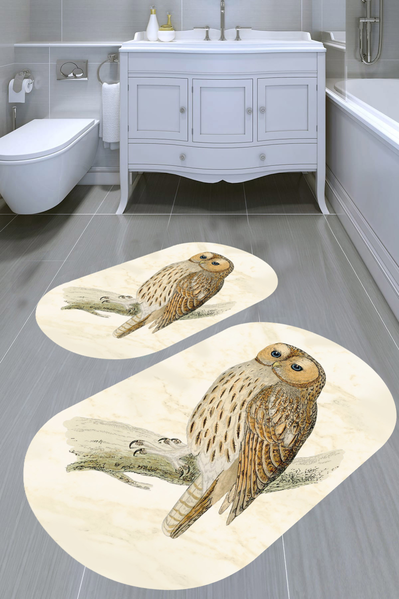 Baykuş Desenli 2'li Banyo Paspası (50x60 cm - 60x100 cm)