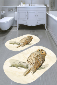 Baykuş Desenli 2'li Banyo Paspası (50x60 cm - 60x100 cm) - Thumbnail