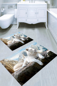 Beyaz Aslan Desenli 2li Banyo Paspası (50x60 cm - 60x100 cm) - 4