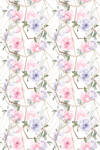 Beyaz Zemin Prizma Çiçek Tasarımlı Dijital Baskılı Halı - Thumbnail