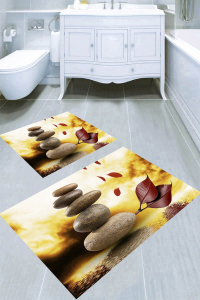 Biriken Yüksek Taş Desenli 2li Banyo Paspası (50x60 cm - 60x100 cm) - 1