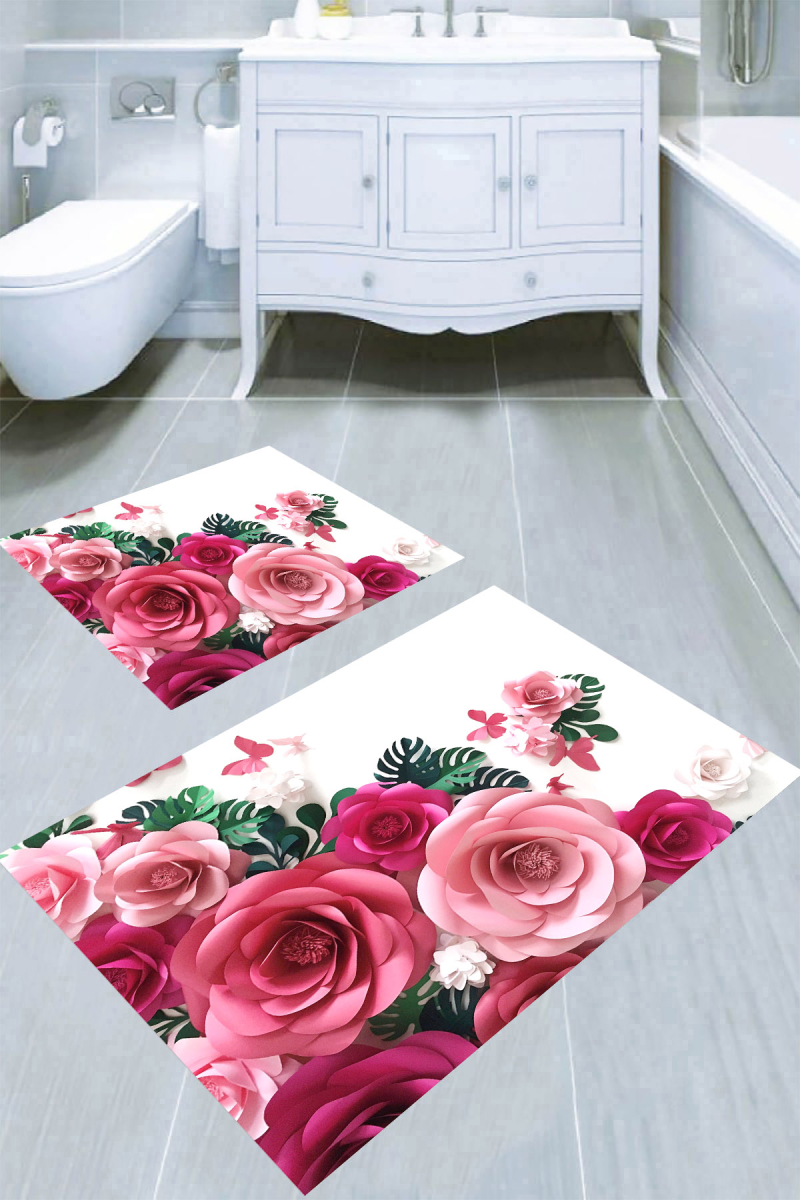 Birikmiş Güller Desenli 2li Banyo Paspası (50x60 cm - 60x100 cm)