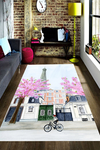 Bisiklet Süren Kız Ve Paris Dijital Baskılı Halı Örtüsü HRC1997 - 1