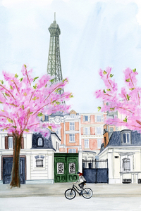 Bisiklet Süren Kız Ve Paris Dijital Baskılı Halı Örtüsü HRC1997 - 2