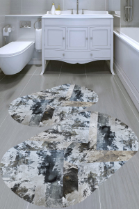 Boyalı Eskitme Desenli 2'li Banyo Paspası (50x60 cm - 60x100 cm) - 1