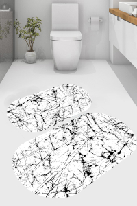 Boyalı Fırça Desenli 2'li Banyo Paspası (50x60 cm - 60x100 cm) - 5