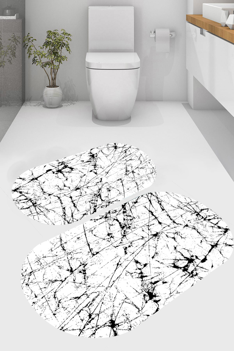 Boyalı Fırça Desenli 2'li Banyo Paspası (50x60 cm - 60x100 cm)