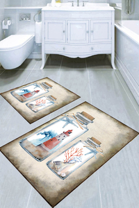 Cam Şişe Deniz Feneri Desenli 2li Banyo Paspası (50x60 cm - 60x100 cm) - 3
