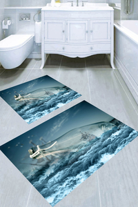 Cam Şişede Gemi Desenli 2li Banyo Paspası (50x60 cm - 60x100 cm) - Thumbnail