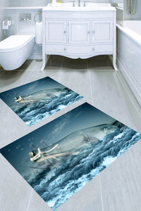 Cam Şişede Gemi Desenli 2li Banyo Paspası (50x60 cm - 60x100 cm) - 1