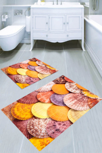 Canlı Deniz Kabukları Desenli 2li Banyo Paspası (50x60 cm - 60x100 cm) - 1
