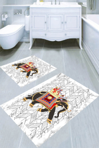 Çatlak Zemin Fil Desenli 2'li Banyo Paspası (50x60 cm - 60x100 cm) - 1