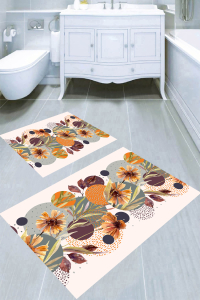 Çember Çiçek Desenli 2li Banyo Paspası (50x60 cm - 60x100 cm) - Thumbnail