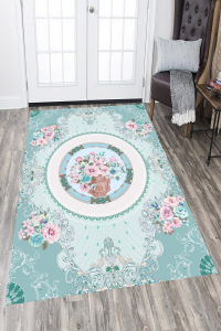 Çember Detay Çiçek Motif Dijital Baskılı Halı - 1