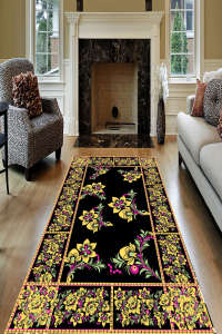 Çerçeve Çiçek Motif Desenli Dijital Baskılı Halı - 1