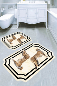 Çerçeve Detay Leopar Desenli 2li Banyo Paspası (50x60 cm - 60x100 cm) - 1