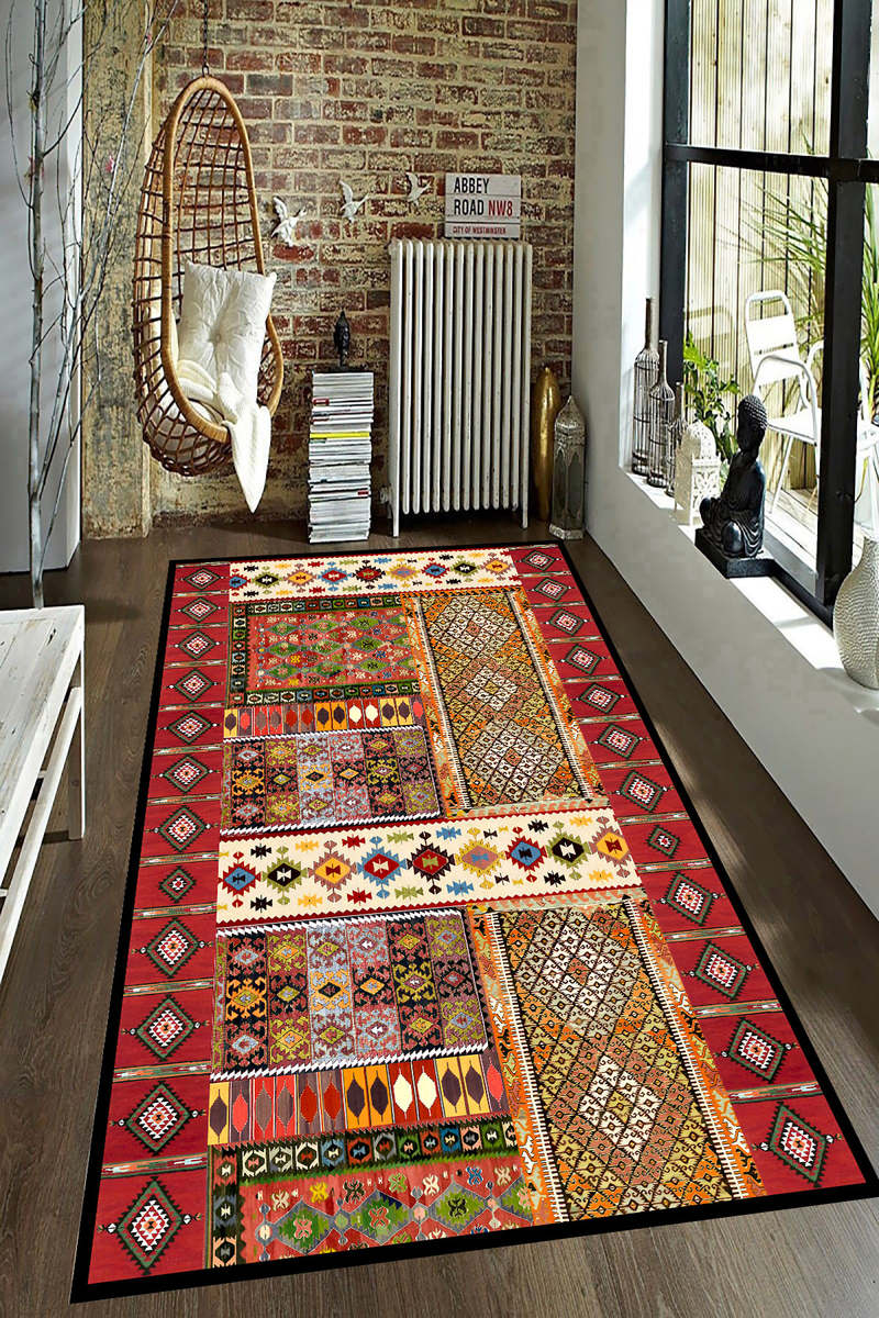 Çerçeve Kilim Desenli Dijital Baskılı Halı