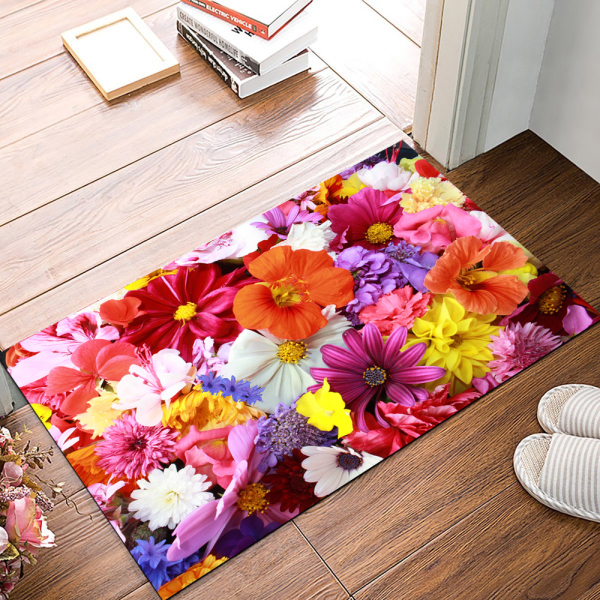 Çiçek Aranjman Desenli Dijital Baskılı Halı - resmiro